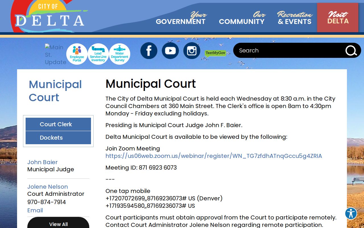 City of Delta municipal court schedule and contact route