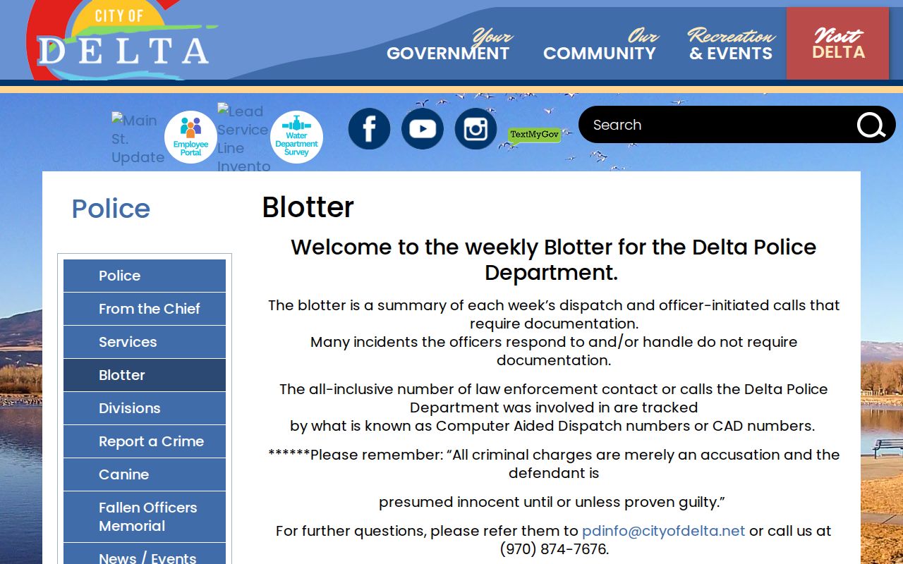 Delta County city court warrant official City of Delta weekly blotter archive