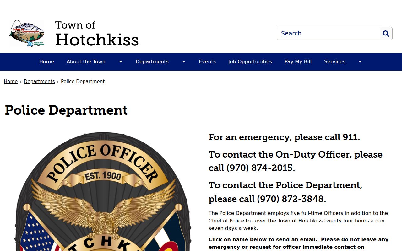 Hotchkiss warrant records Police Department contact and records route